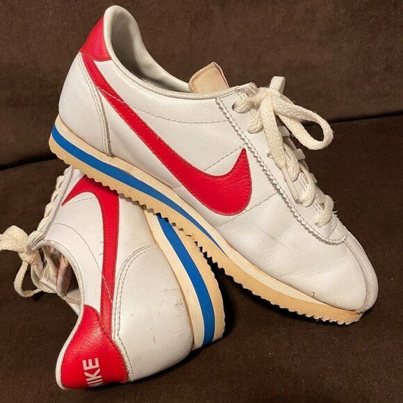 Rare Forest Gump VINTAGE 1982 NIKE LEATHER CORTEZ Womens 7.5 US White Red - Picture 2 of 11